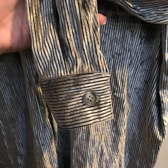 Vtg Jay Y. Ko Studios Silver Corduroy Striped Velvet Button Up Long Sleeve Large - Picture 9 of 14
